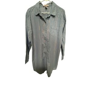 Victoria's Secret Women's XL Blue Metallic Stripe Button-Down Sleep Shirt